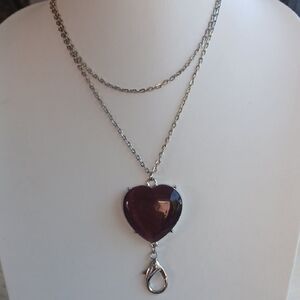 Paparazzi Silver and Purple Layered Necklace Long with Heart Pendant